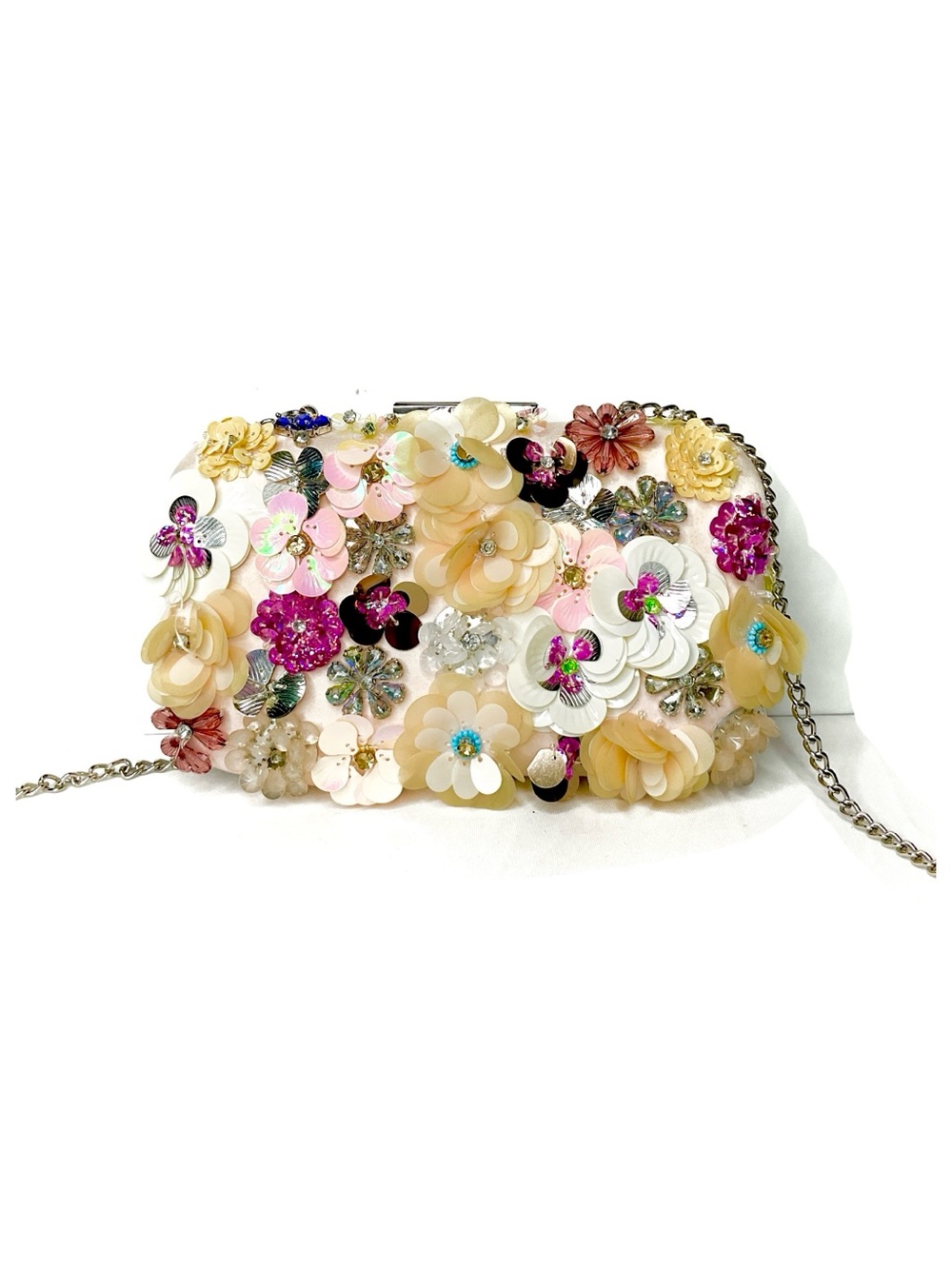 Aldo Multicolored floral beaded clutch bag with chain strap